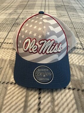 Ole Miss Rebels Zephyr Trucker Style Snap Back Patriotic American Flag Hat New
